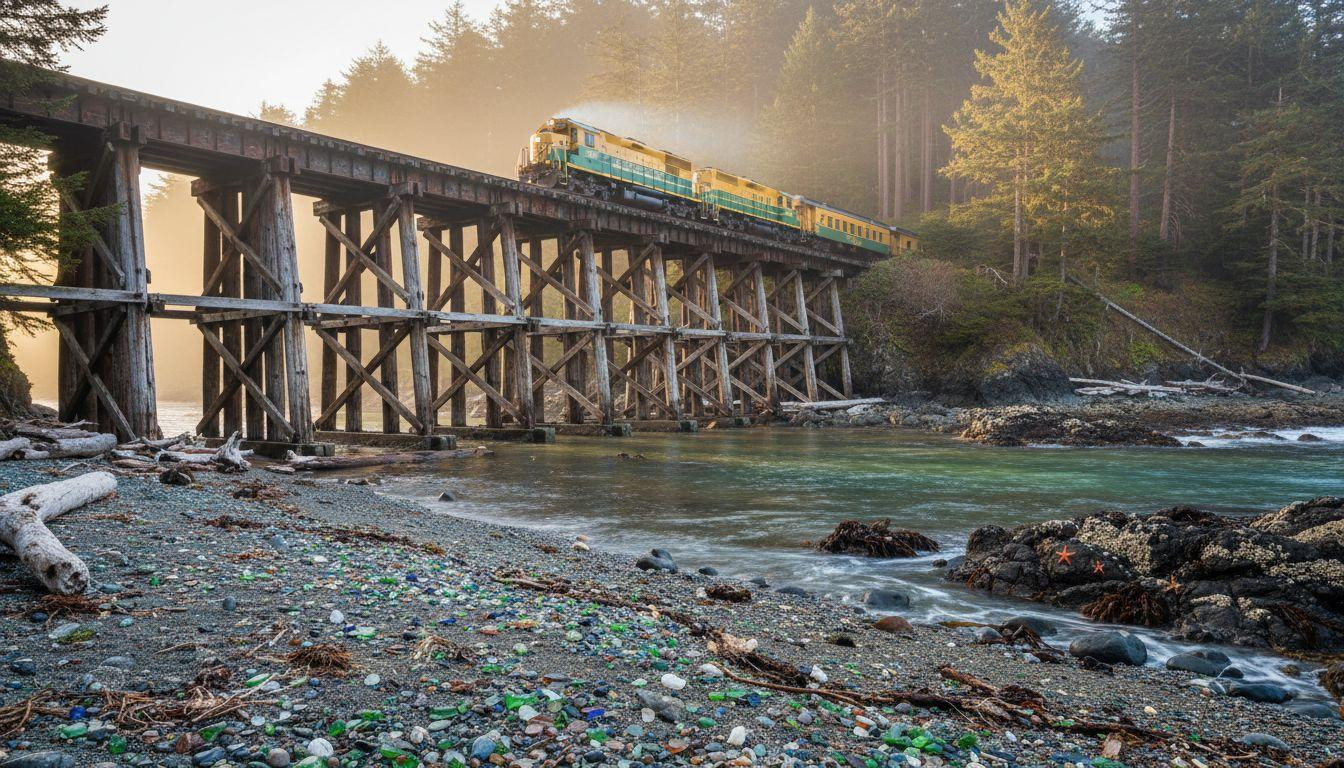 This California train crosses 44 feet of fog above Pacific tide pools