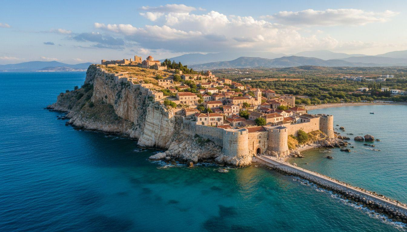 This Byzantine fortress rises from Aegean waters where 30 residents live inside medieval walls