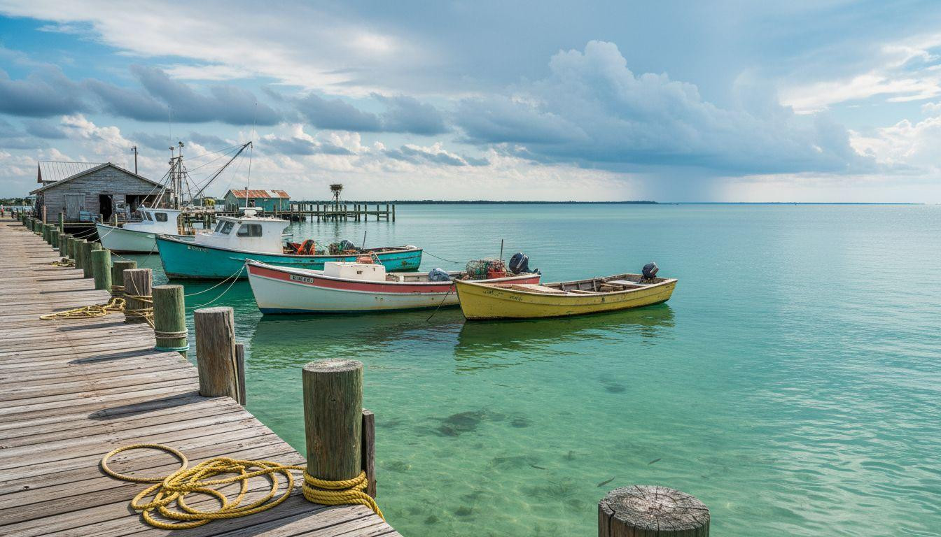 This Florida bay harbor vanishes into fog where fishing boats emerge like ghosts