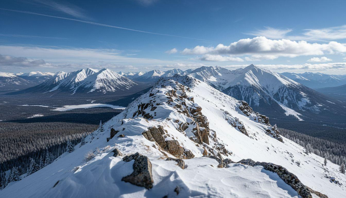 This Montana ridge demands snowshoes through December powder where 360 degree views meet windswept silence