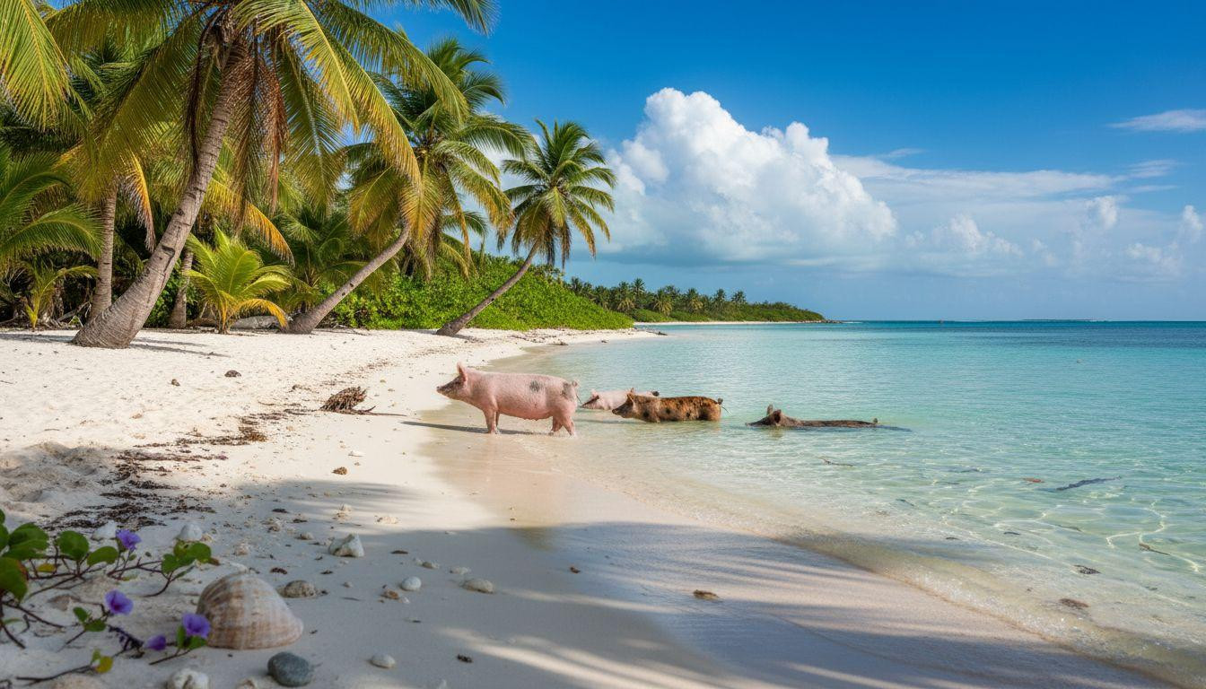 This Bahamas island where wild pigs swim out to greet boats in turquoise water