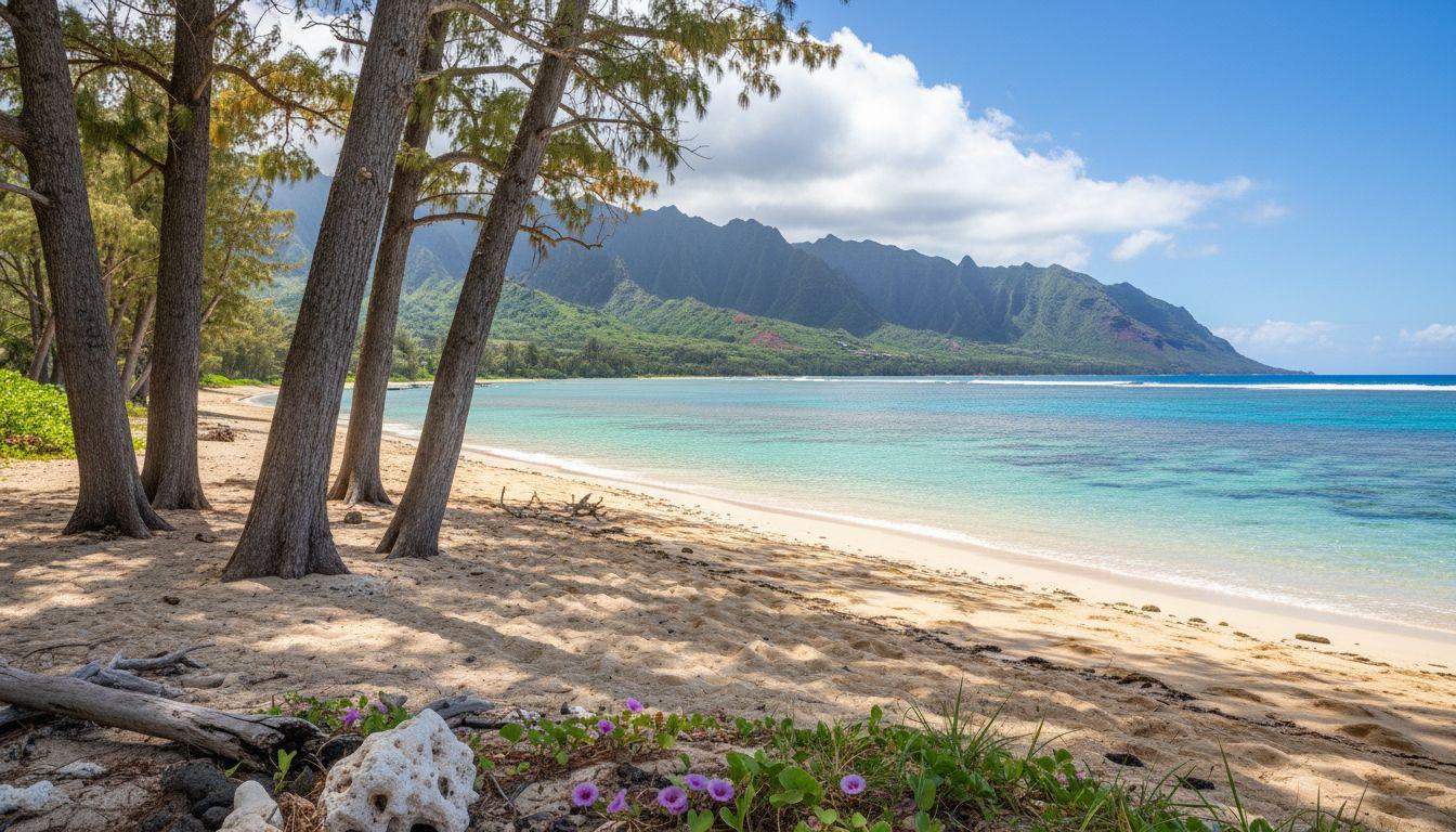 This Kauai beach hides under ironwood trees where shallow reef keeps turquoise water calm
