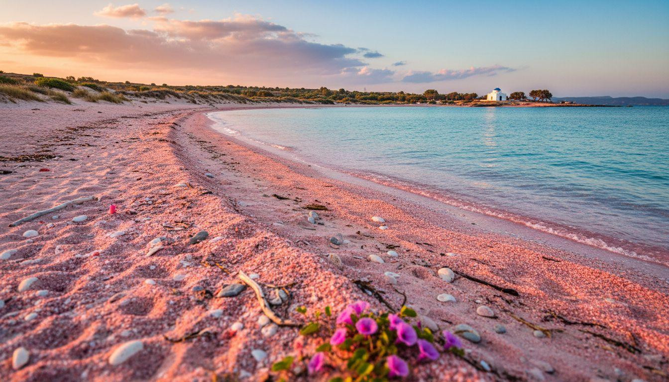 This Greek beach turns pink at sunrise when crushed shells catch morning light