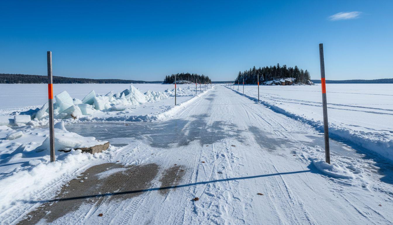 This Minnesota ice road stakes a groomed path across frozen lake to snowbound islands