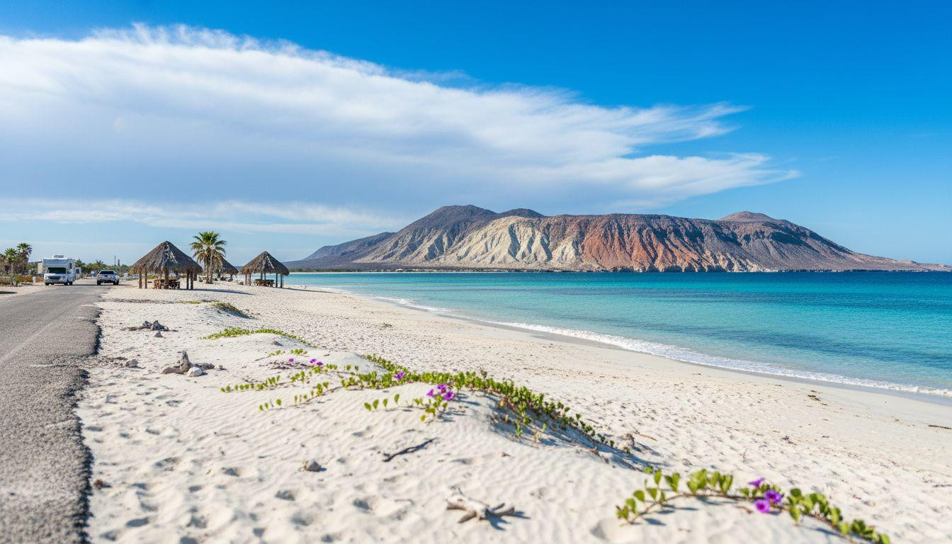 This Baja beach ends the road where turquoise mirrors Espíritu Santo across an empty cove