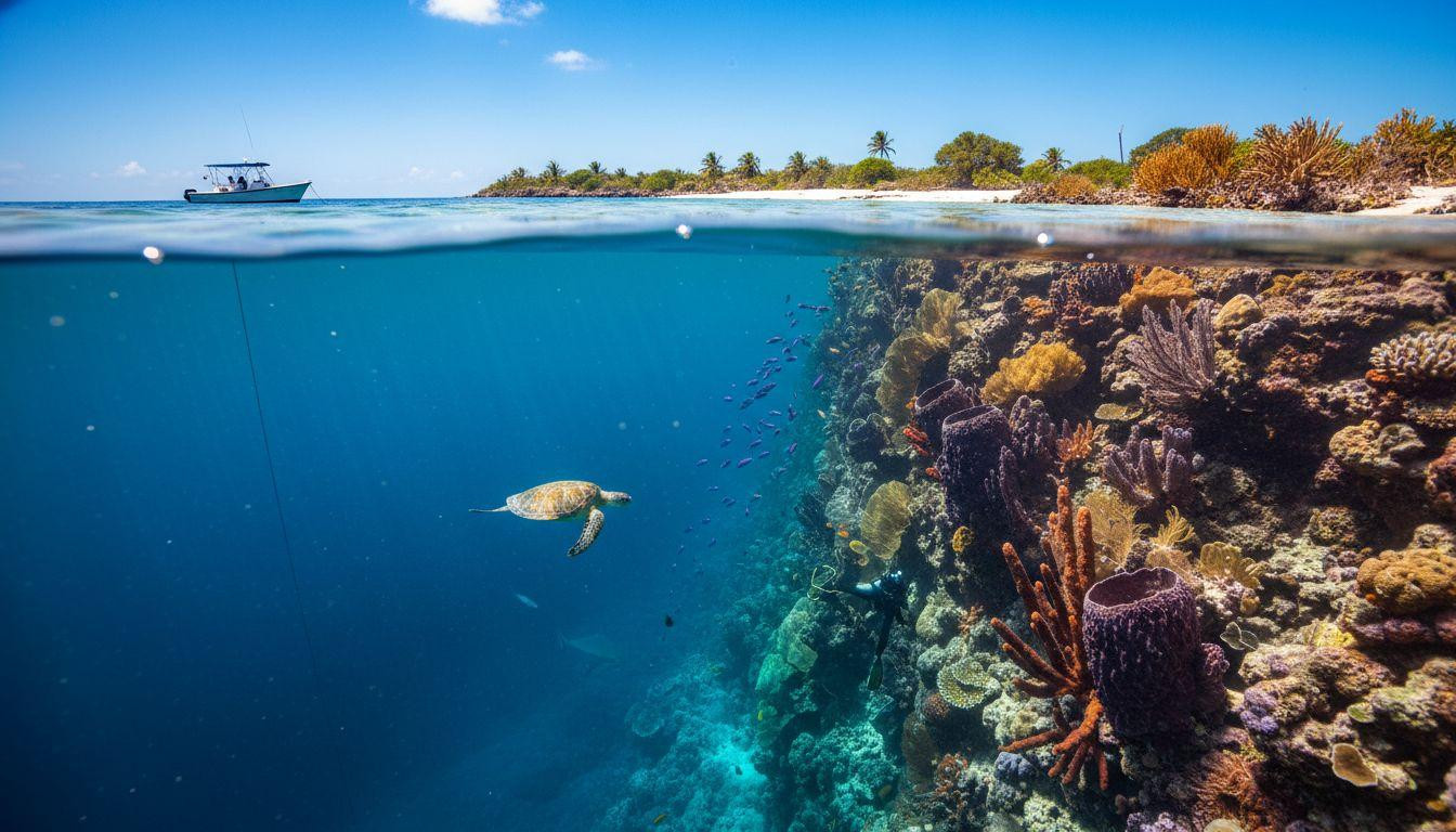 This Caribbean wall drops 6000 feet where divers float in 200 foot visibility