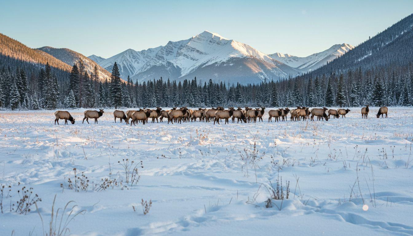This Colorado meadow shows elk herds against Longs Peak from 8150 foot snowshoe trails