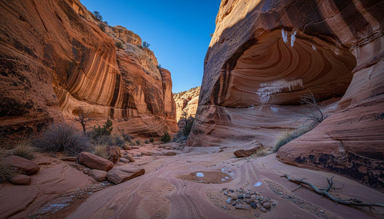 This Utah wash carves winter light through Navajo walls 4WD roads reach from Hanksville