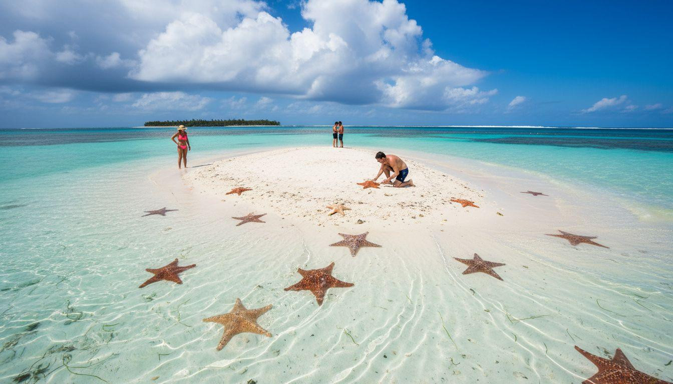 This Caribbean sandbank floats 7 miles offshore where starfish gather in waist deep turquoise