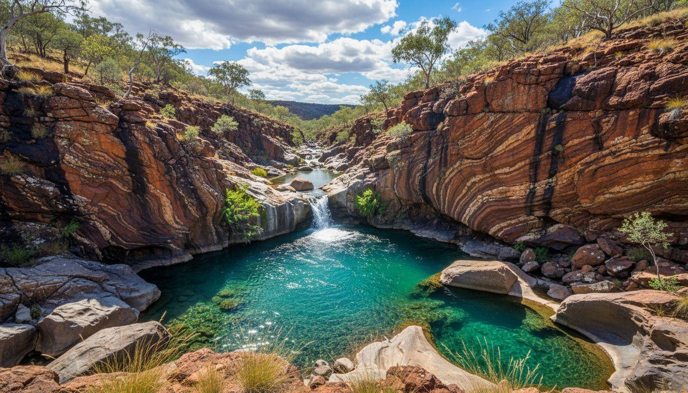 This gorge bends ancient rock into visible waves around turquoise pools