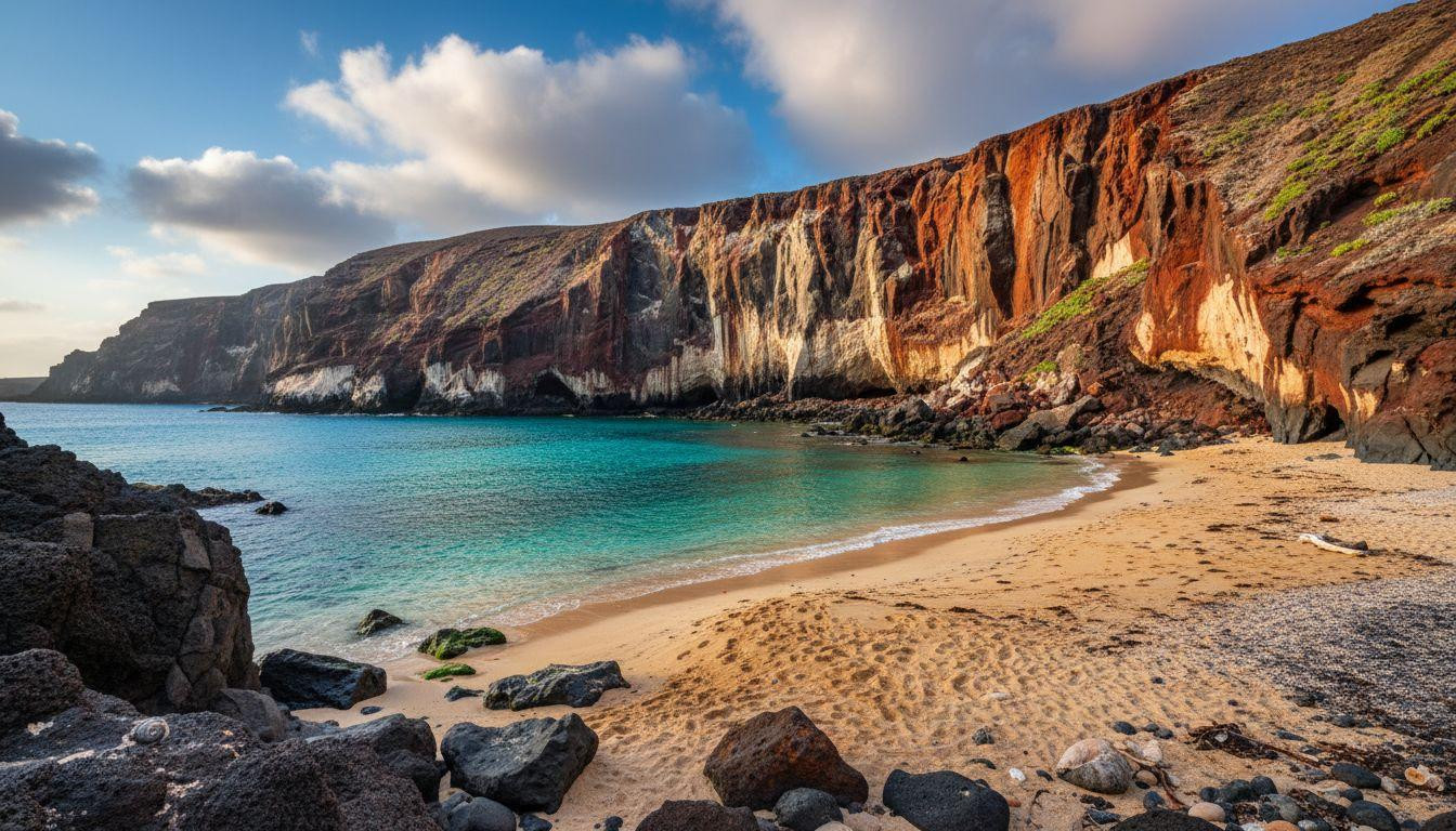 8 volcanic coves where December water glows turquoise against rust colored cliffs
