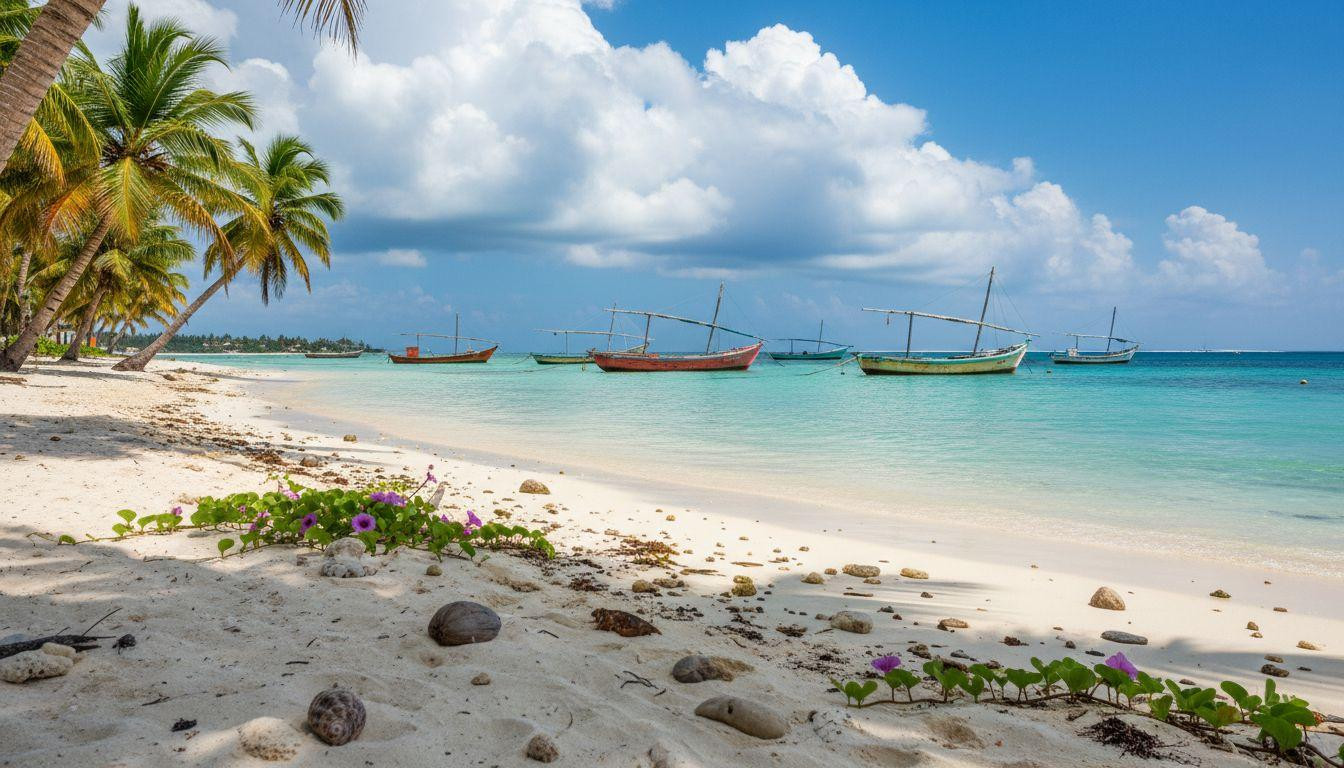 This Tanzanian beach holds 84°F water in December while dhows drift through empty turquoise shallows