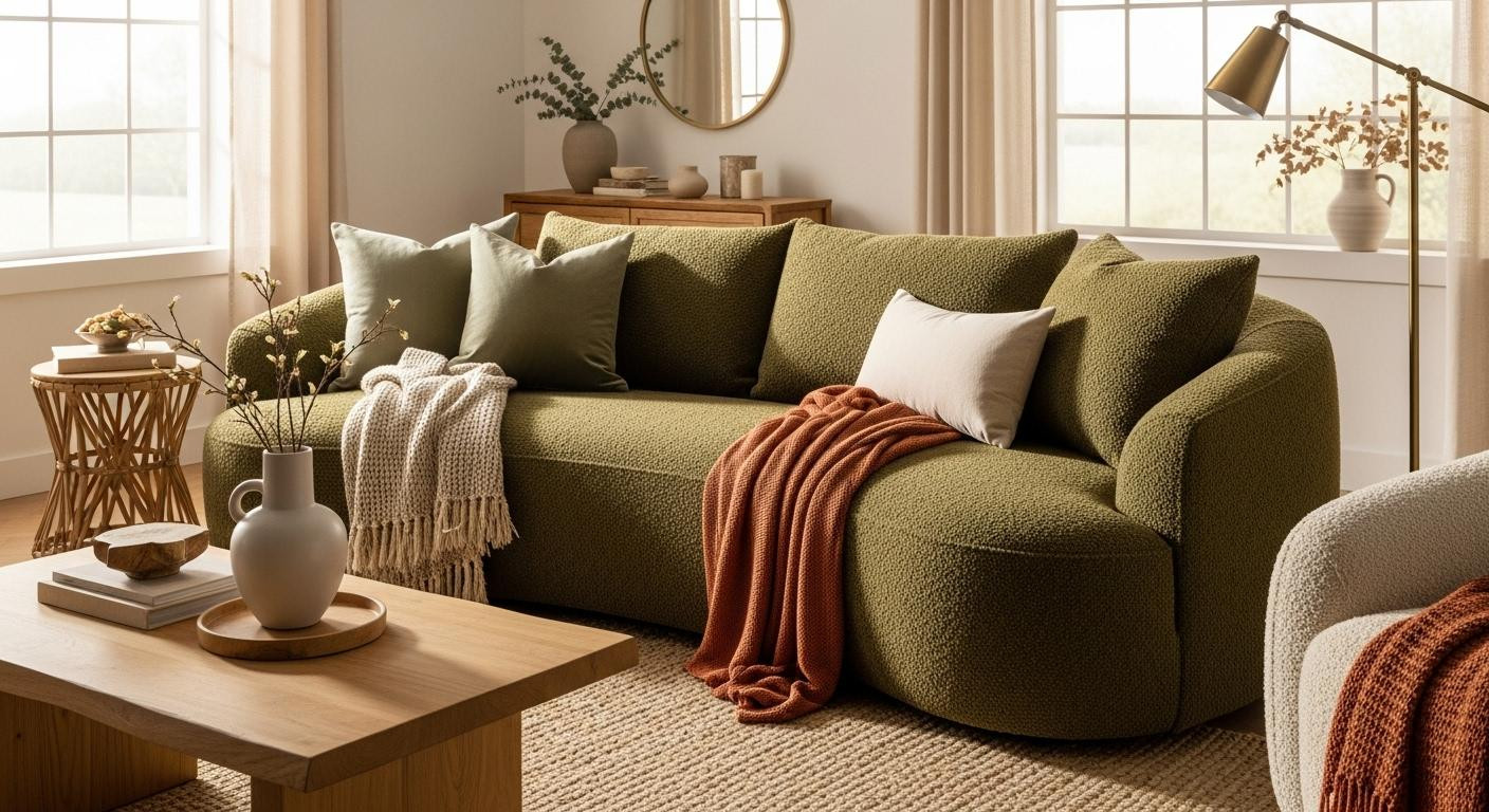 Run your fingers along this olive sofa and the body-hugging comfort shocks you