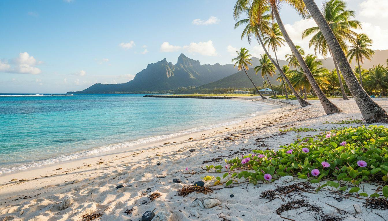 This Moorea beach sits 5 minutes from the airport where snorkelers walk past world class reefs