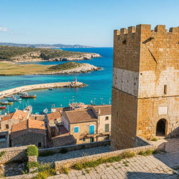 This castello tower watches fishing boats anchor in medieval silence