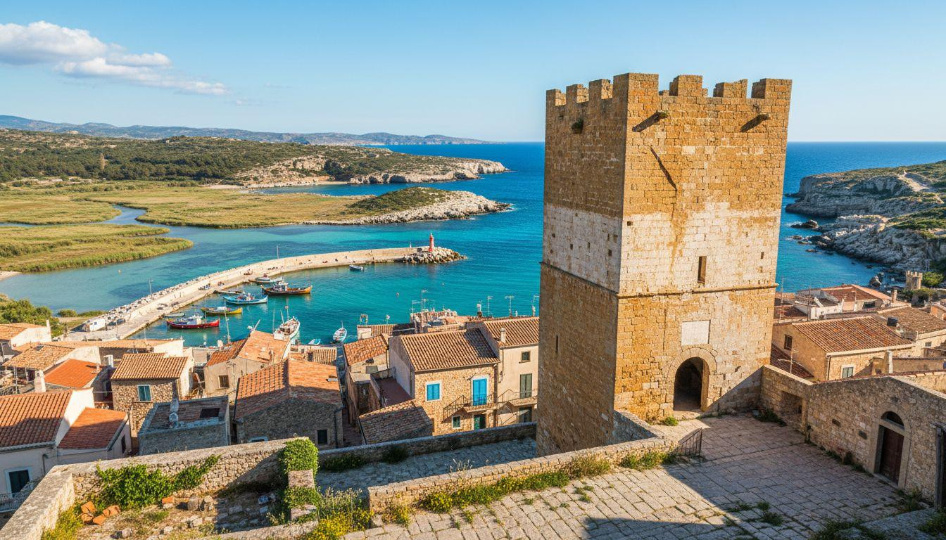 This castello tower watches fishing boats anchor in medieval silence