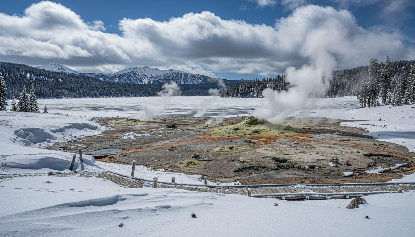 This volcanic basin steams through 30 feet of snow where boardwalks vanish