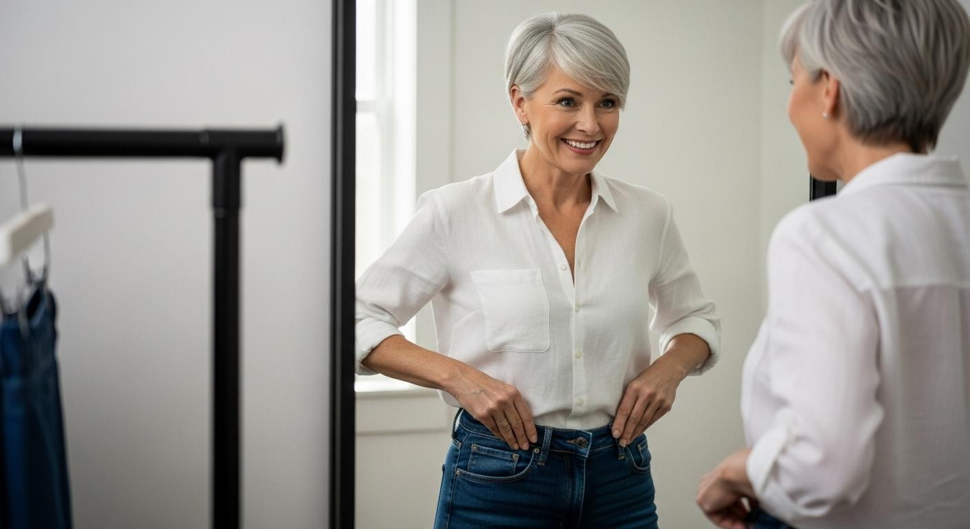 At 54 she switched to mid rise jeans and her menopause belly looked 30% flatter