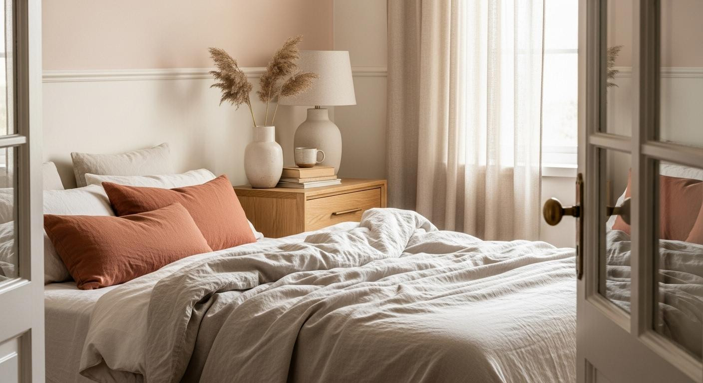 The soft neutral bedroom that makes stark white look cold