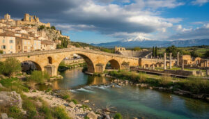 This Roman bridge crosses 2,000 years where two intact towns meet over one river