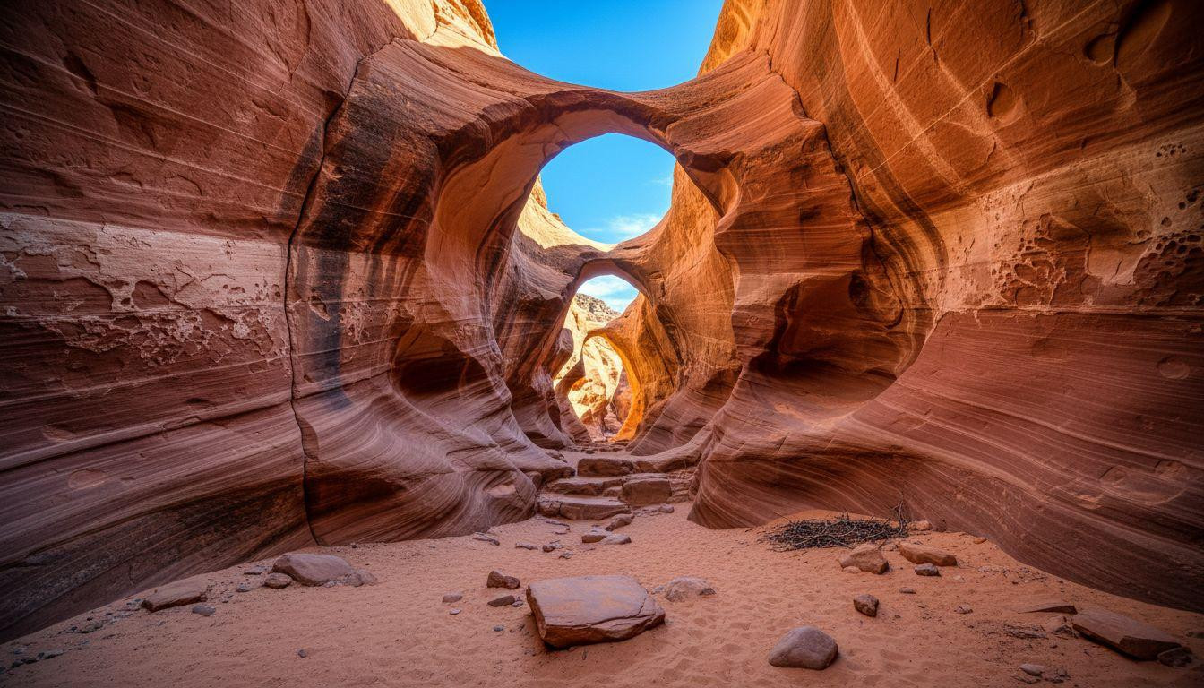 This Utah slot canyon squeezes sideways where red sandstone arches open to desert silence