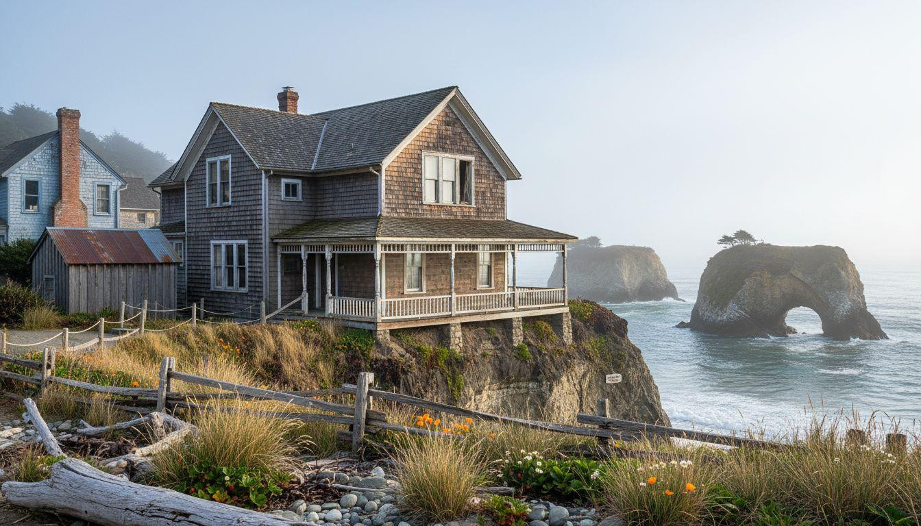 This 1890s lumber hamlet hides fog shrouded Victorian inns above Pacific sea arches