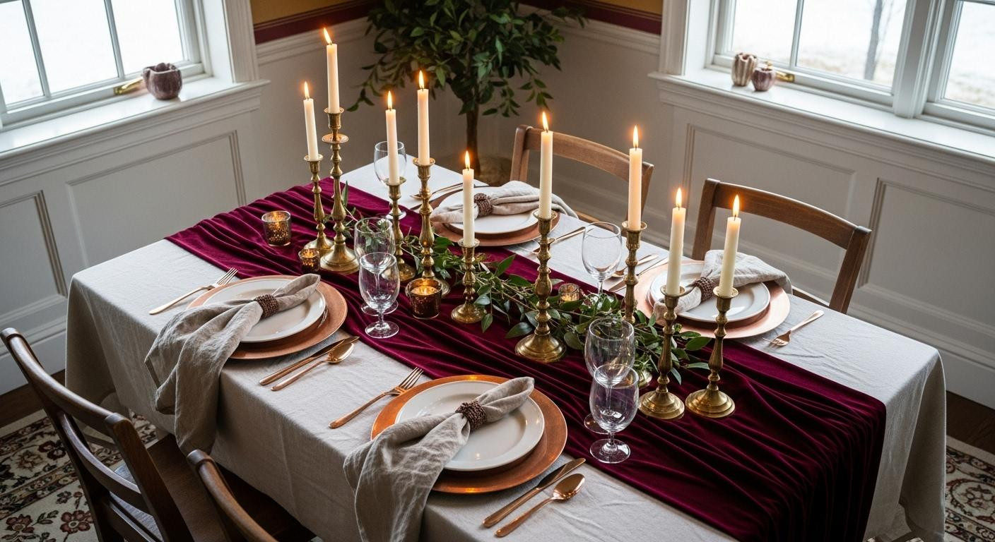 Dark table linens make winter dinners feel 40% warmer than white