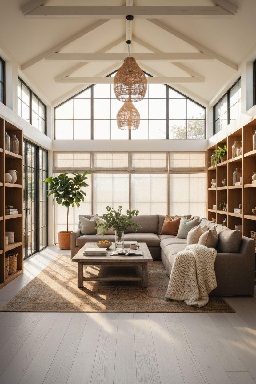 All Season Room Ideas - large sunroom with built-in shelving