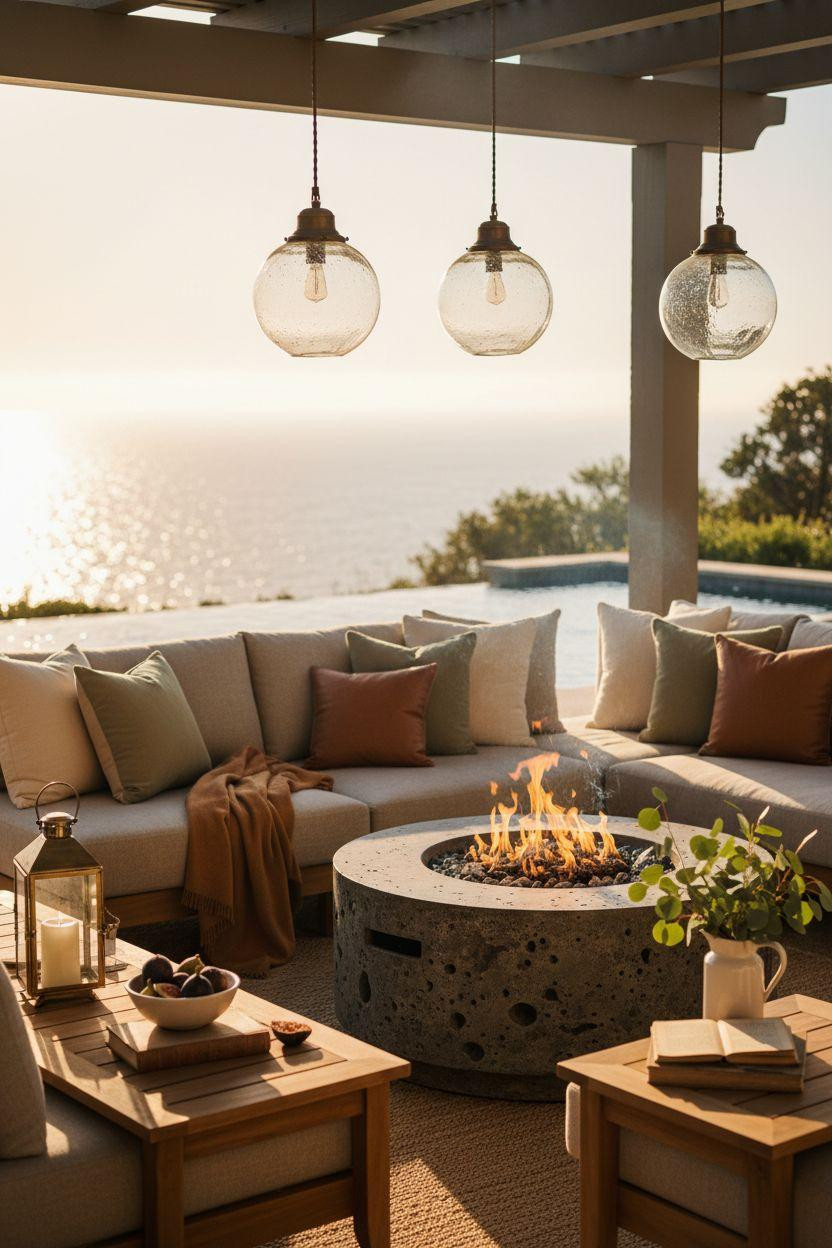 Backyard Fire Pit Ideas Lounge Areas - close detail shot with fabric layers