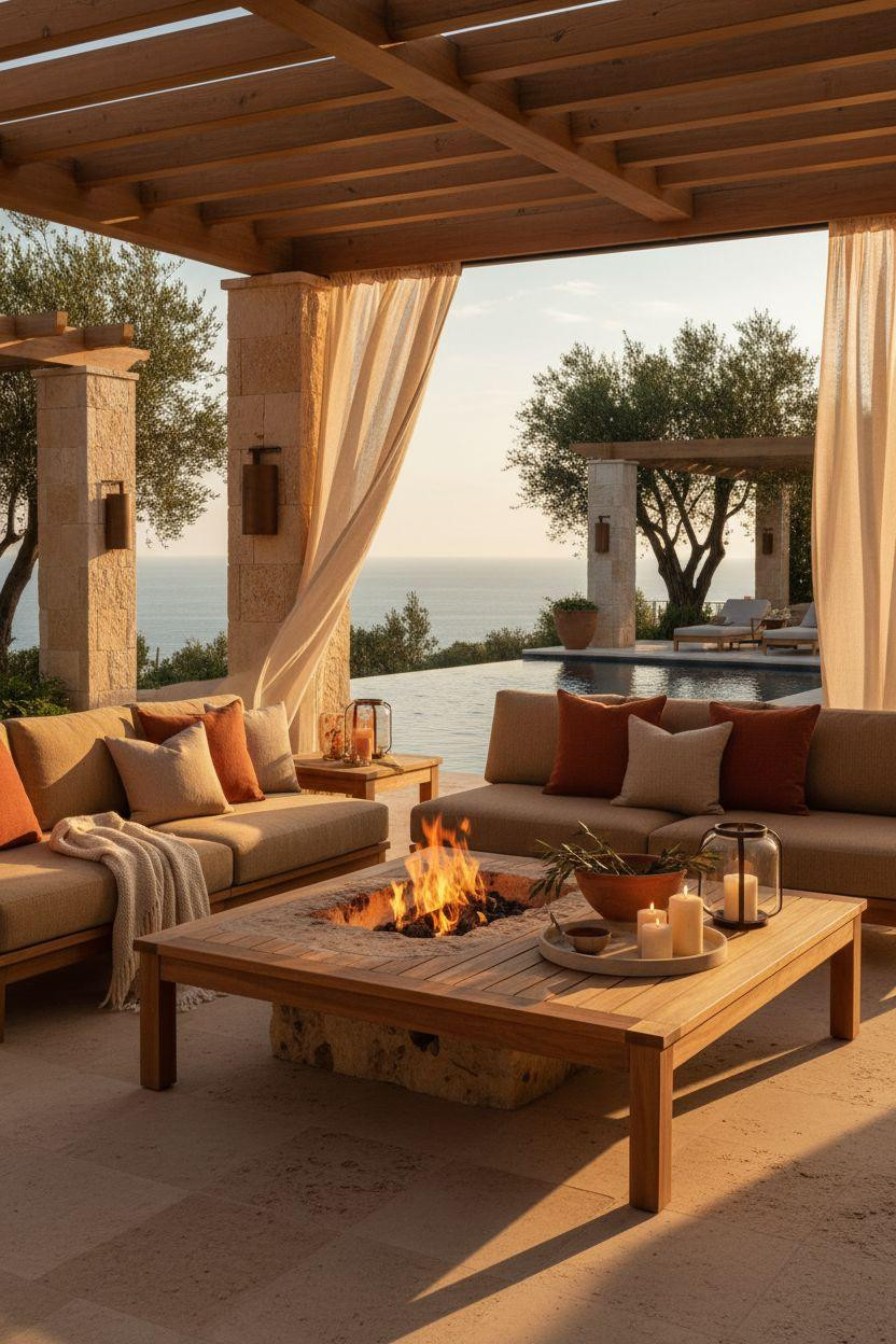 Backyard Fire Pit Ideas Lounge Areas - rustic Mediterranean inspired setup