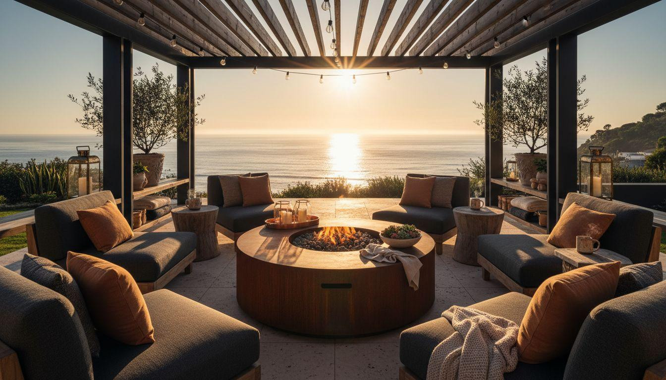 Backyard Fire Pit Ideas Lounge Areas - pergola covered seating area