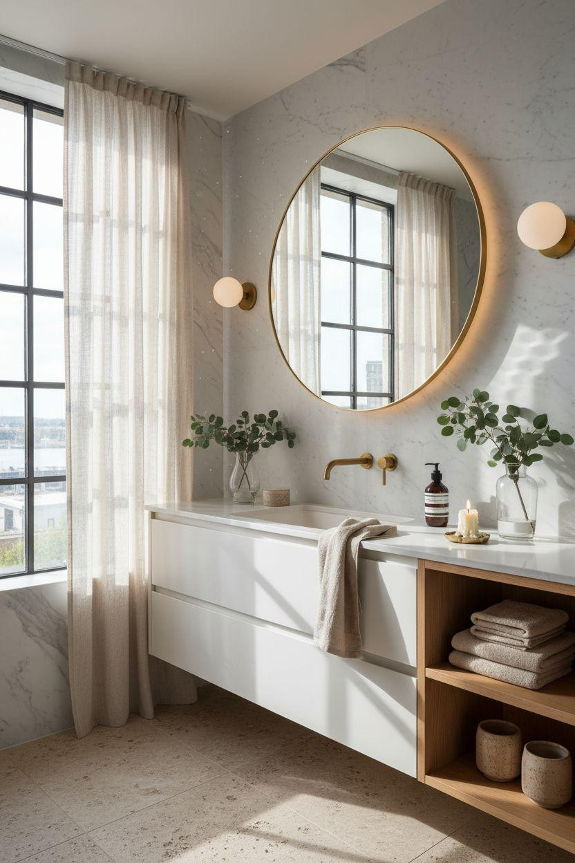 Bathroom Mirror - modern bathroom design with architectural volume and natural light