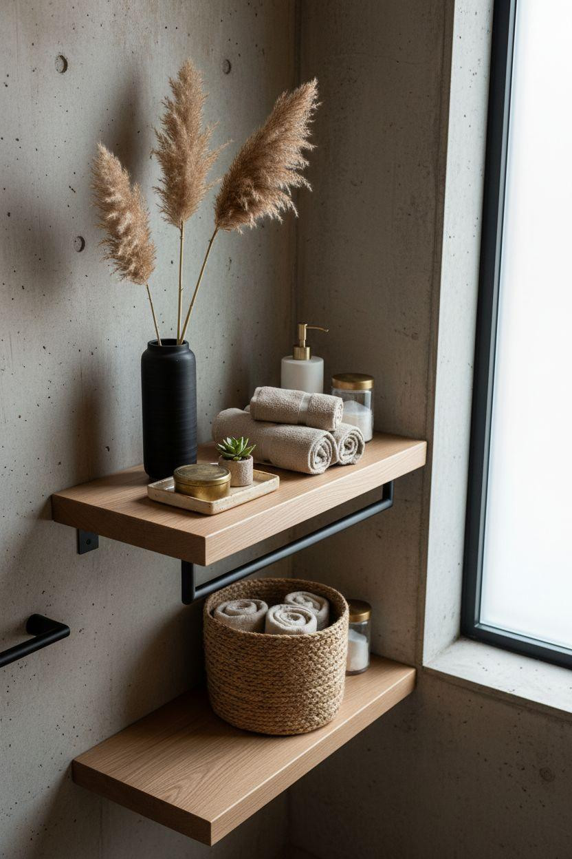 bathroom wall decor in minimalist Scandinavian style with concrete