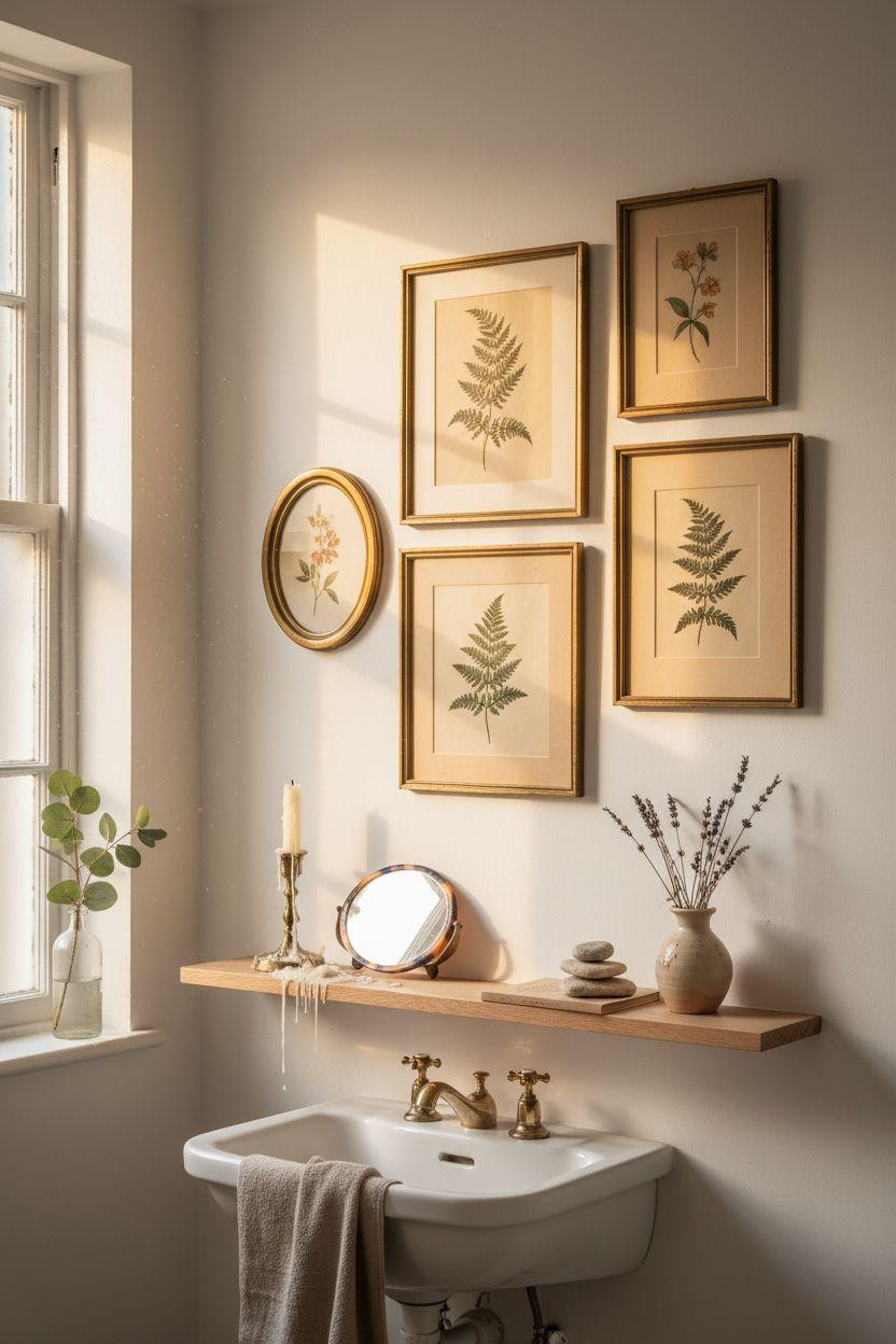 bathroom wall decor with curated botanical gallery wall