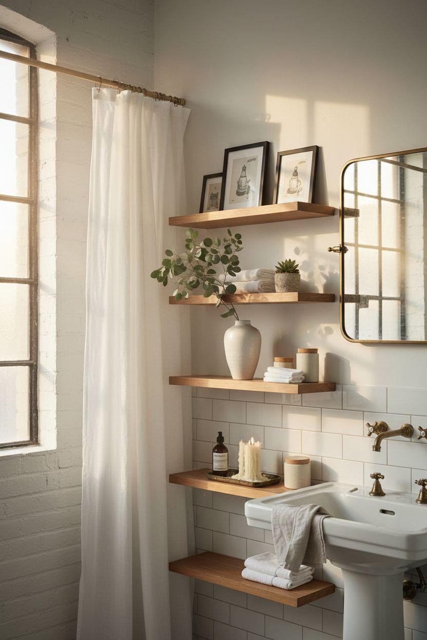 bathroom wall decor in warehouse conversion with exposed brick