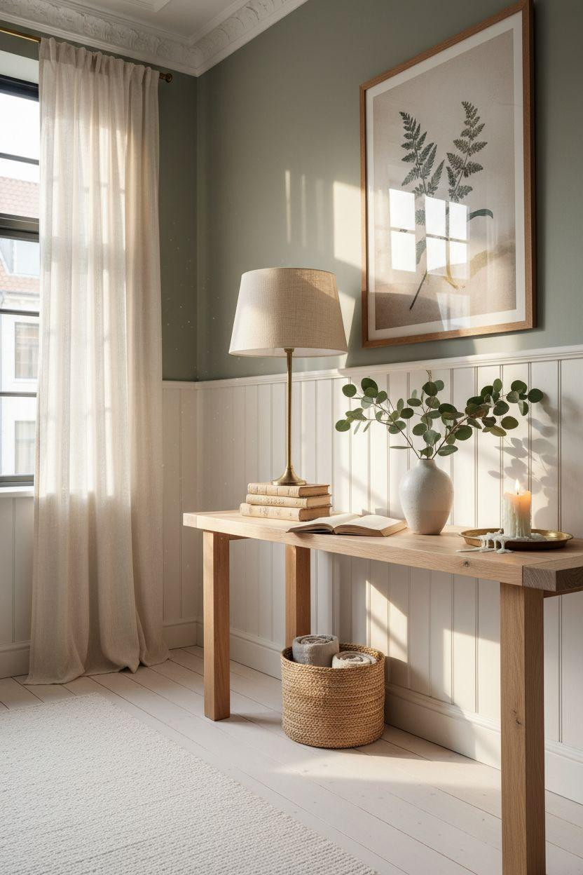 Bead Board Walls - peaceful living area with soft green contrast