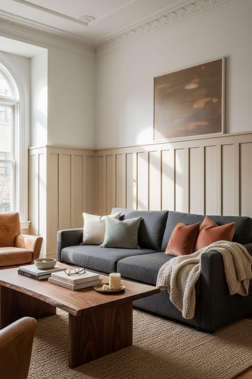 Bead Board Walls - modern living room with beadboard detail