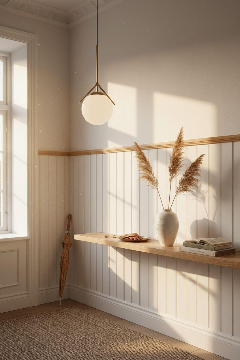 Bead Board Walls - refined entry with classic wainscoting