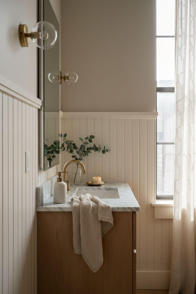 Bead Board Walls - sophisticated bathroom with two-tone walls