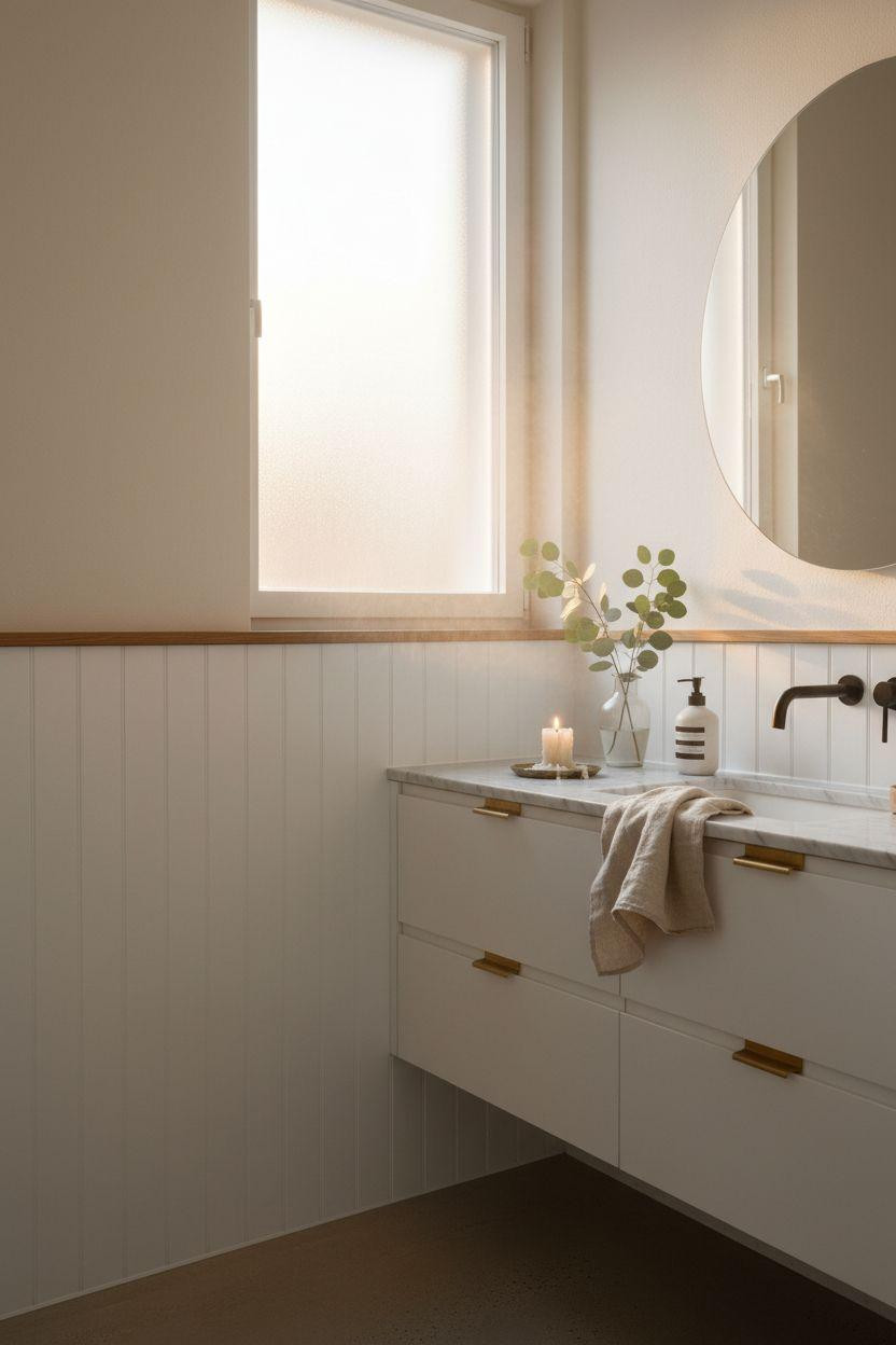 Bead Board Walls - contemporary bathroom with sleek paneling