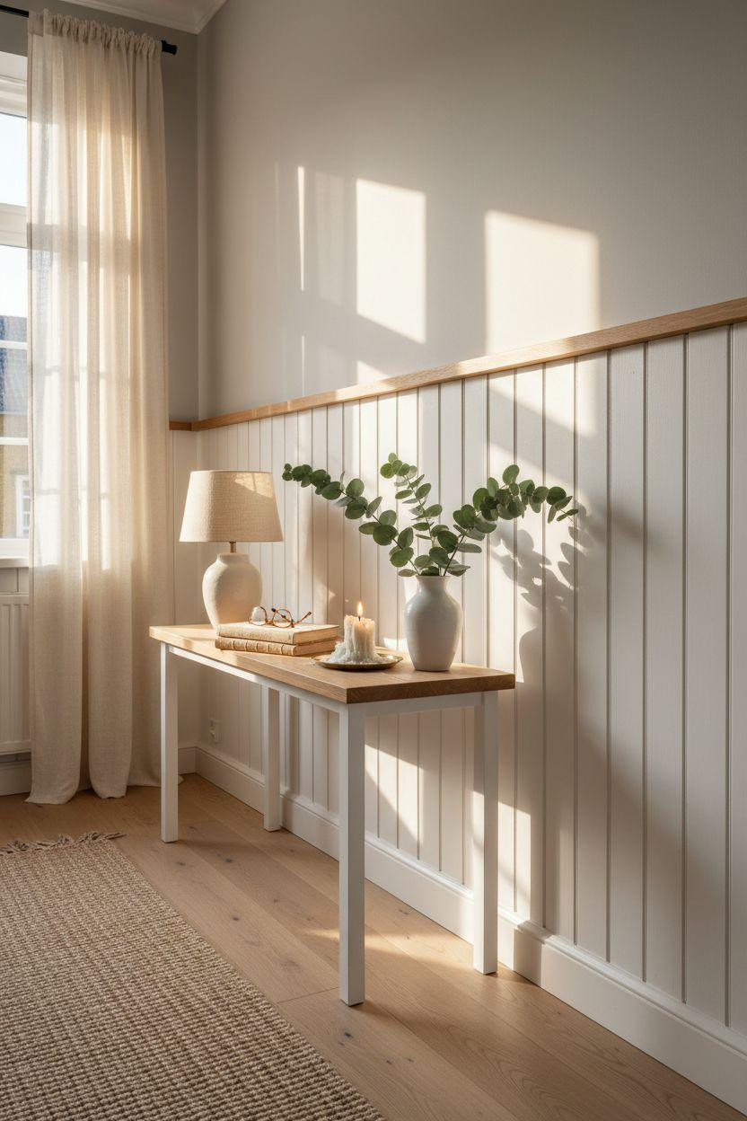 Bead Board Walls - inviting corridor with warm wood tones