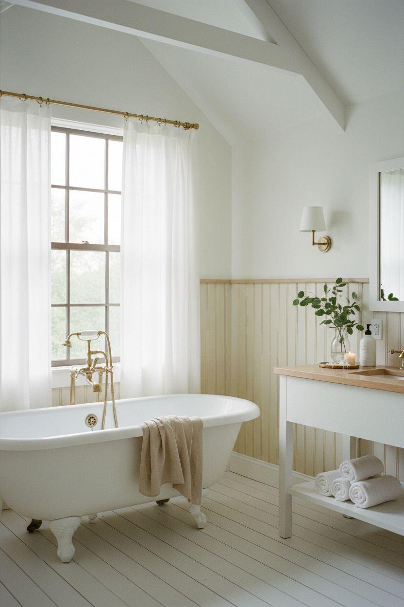 Bead Board Walls - coastal cottage bathroom with classic tub