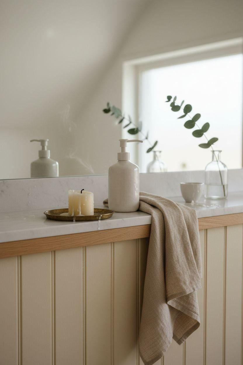 Bead Board Walls - bright coastal bathroom with white paneling