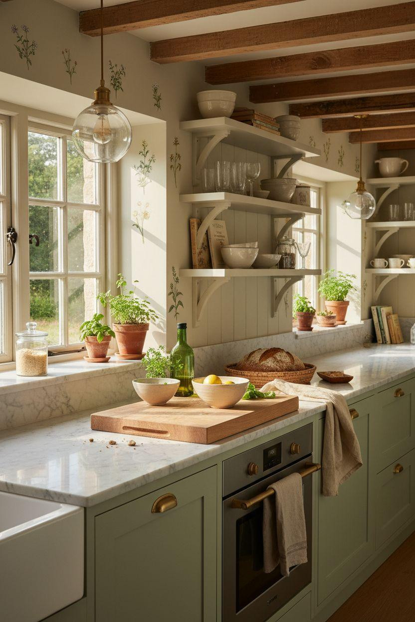 Bloxburg Kitchen Ideas - sage green cottage kitchen