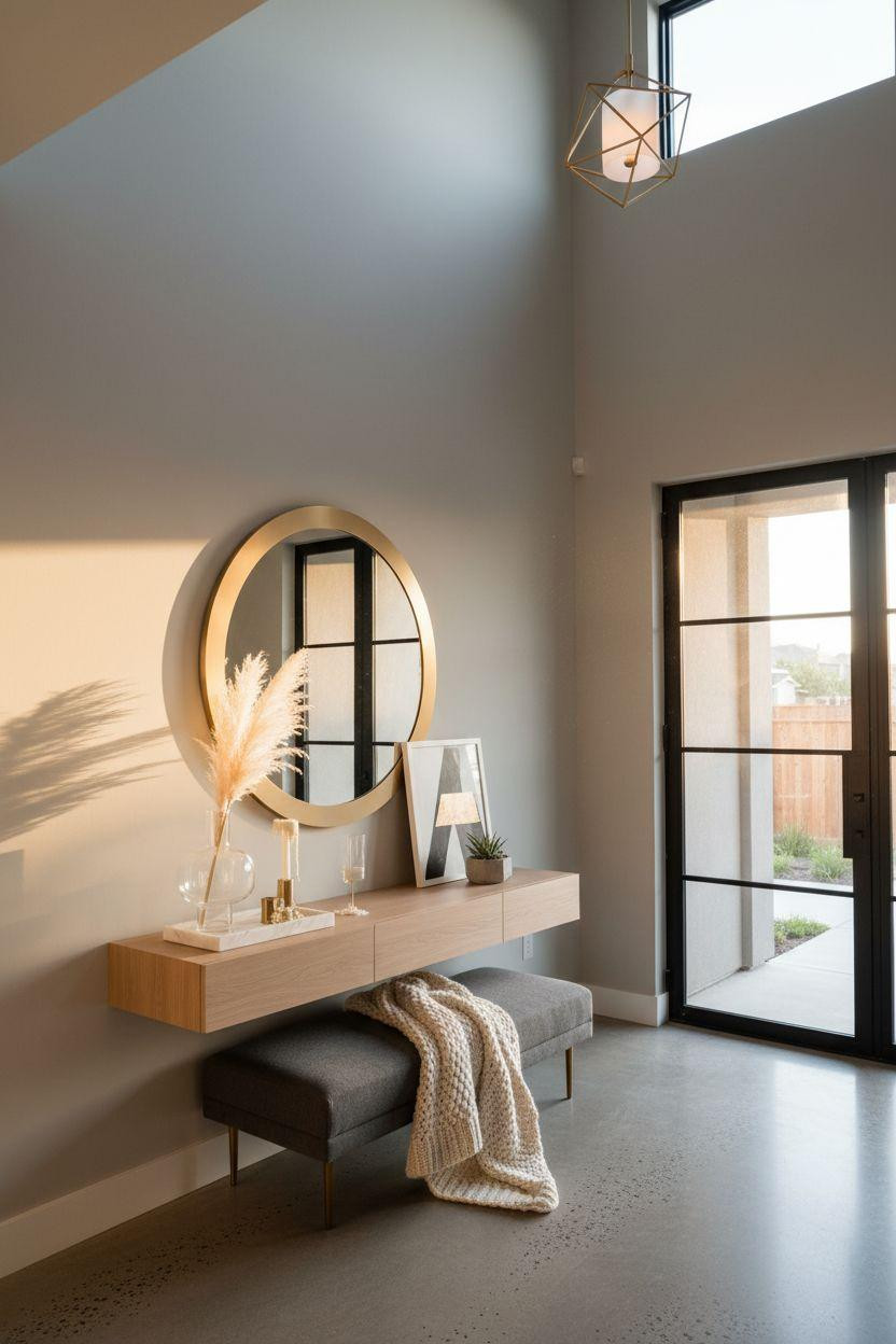 Bloxburg entryway with polished concrete and champagne gold details