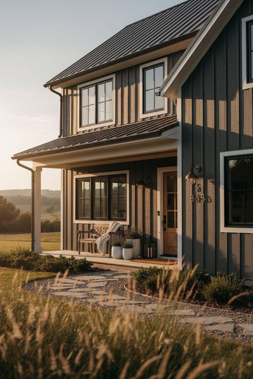 Bloxburg Farmhouse - modern charcoal farmhouse with metallic accents