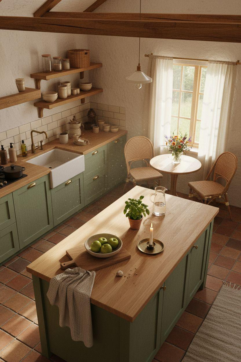 Bloxburg Kitchen Ideas - overhead view of sage kitchen