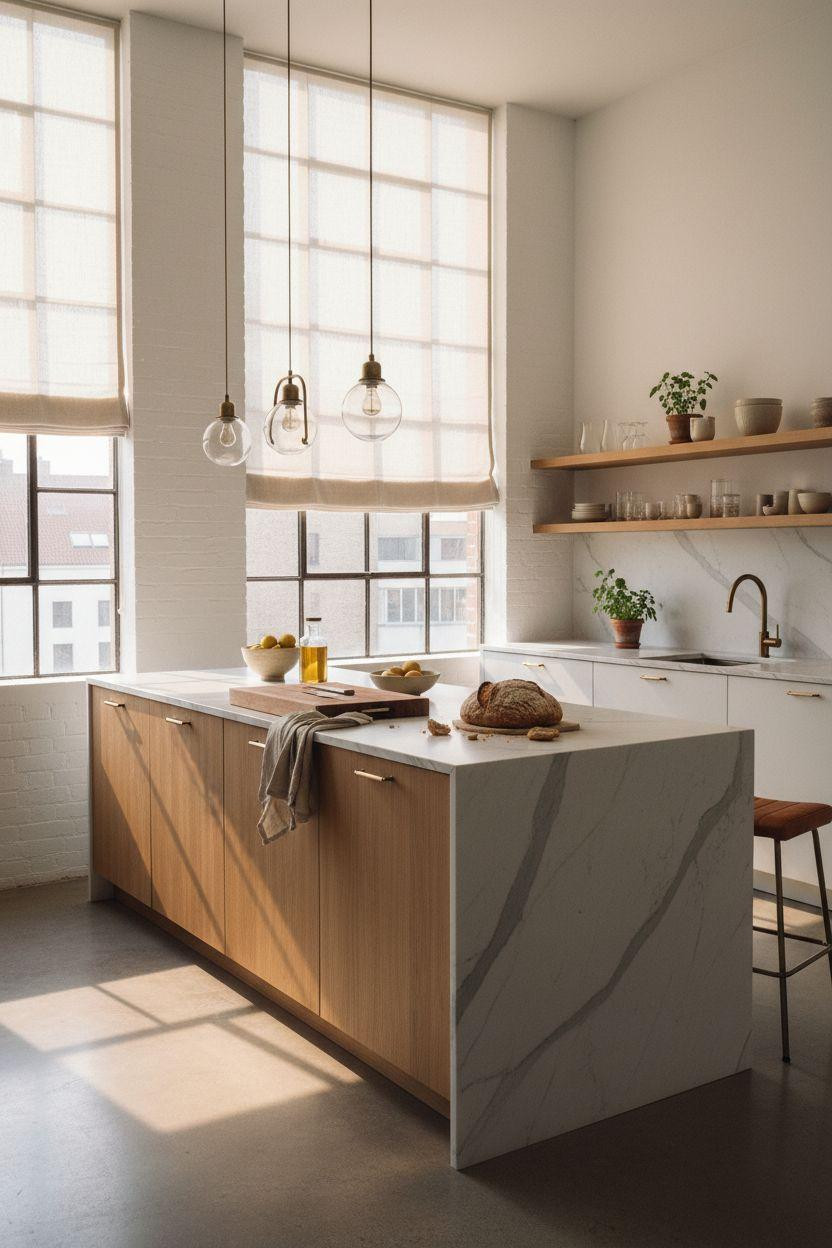 Bloxburg Kitchen Ideas - Scandinavian kitchen with marble island