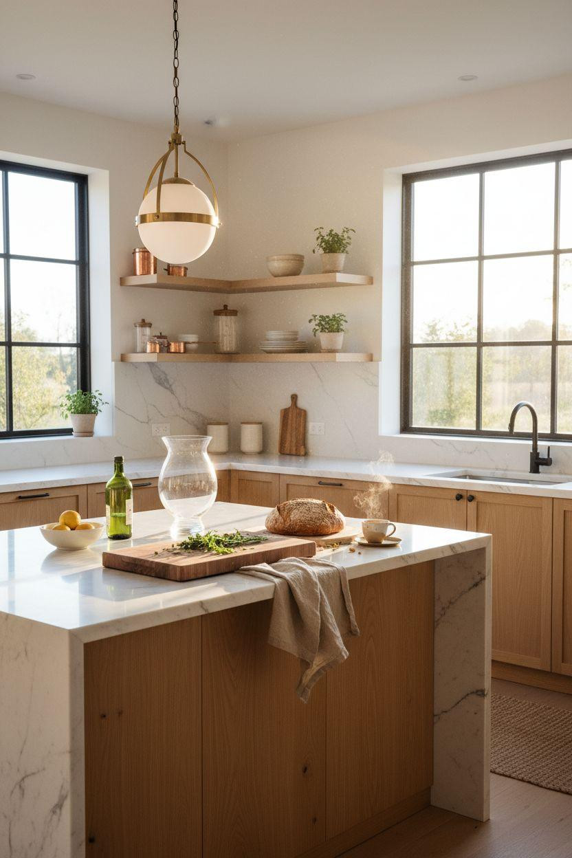 Bloxburg Kitchen Ideas - modern kitchen with brass pendant