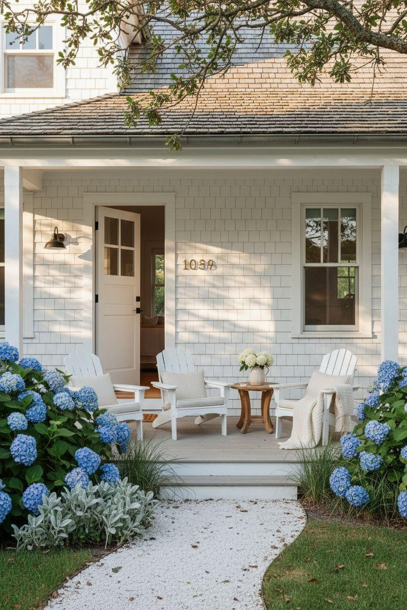 Bloxburg Summer House Ideas - Hamptons cottage with hydrangeas